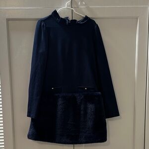 Janie and Jack Navy Dress with Faux Fur Hem